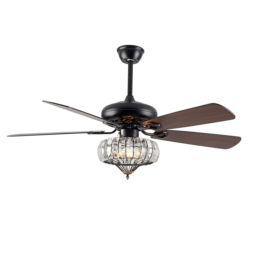 52In Retro Crystal Ceiling Fan, 3-Speed Industrial Ceiling